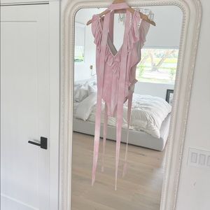 LoveShackFancy Jasper ruffled one piece belted bathing suit